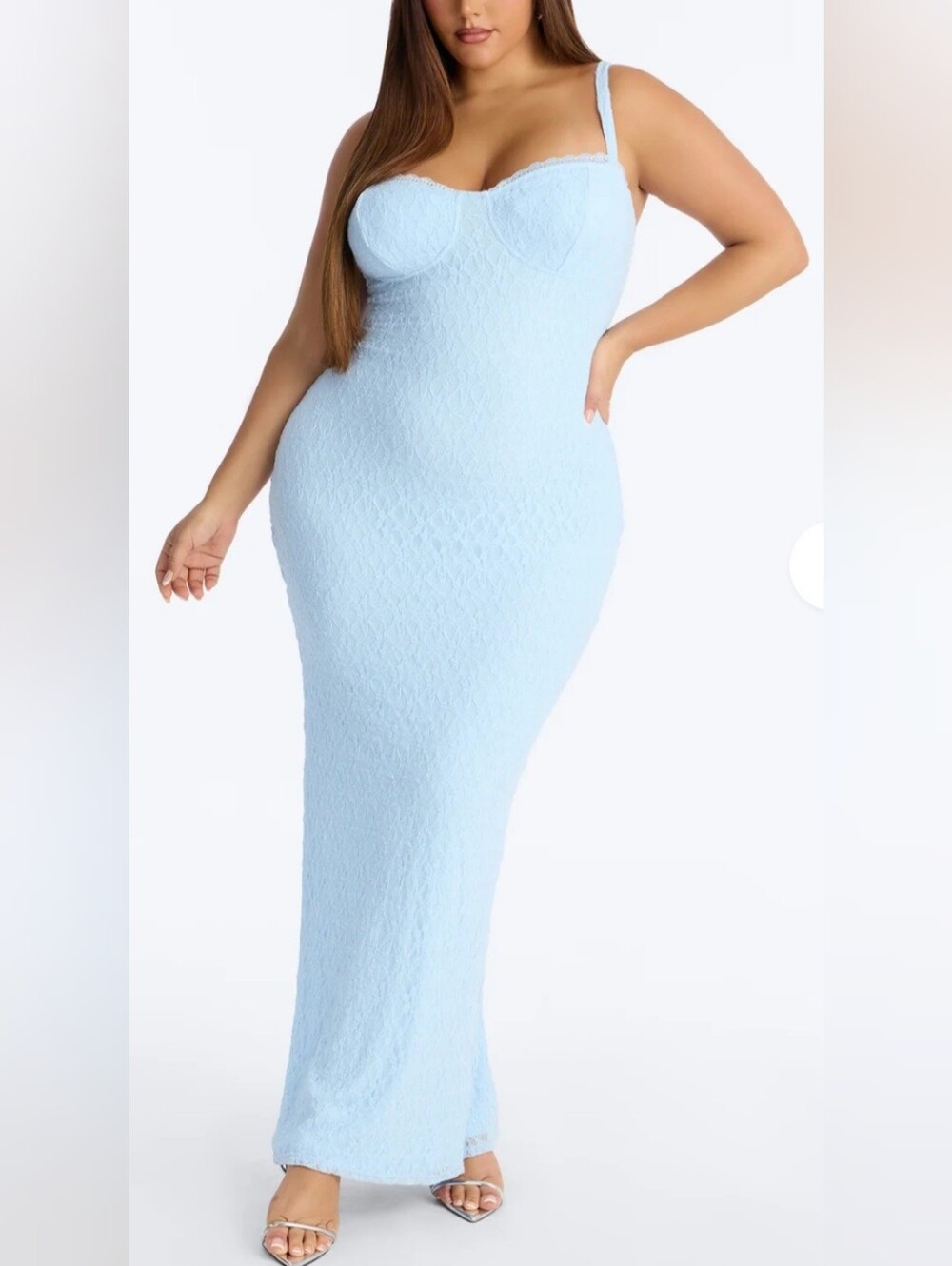 Fashion Nova Light Blue Textured Maxi Dress with Sculpted Bust